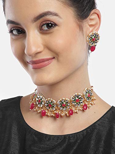 Women's Gold-Plated Ruby Choker Necklace Set, Stylish